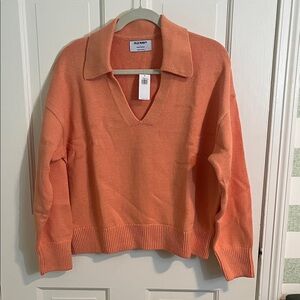 NWT Old Navy Women's V-Neck Collared Cotton Sweater in Coral Size L